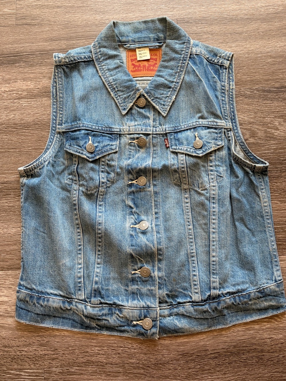 Levi's Light Blue Denim Trucker Vest with Leather Patch